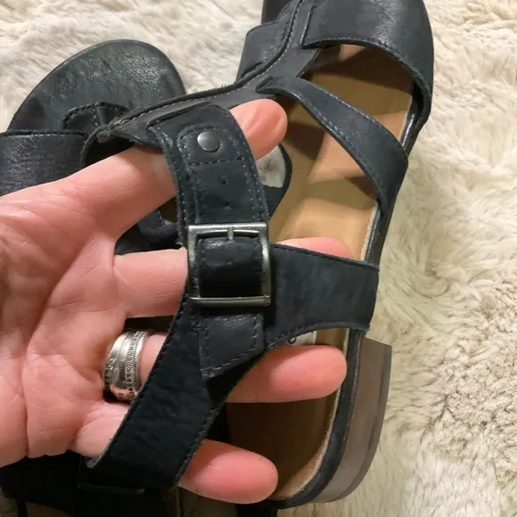 Paul Green Black Leather Strappy Ankle Buckle Gladiator Sandal Womens Size 8
