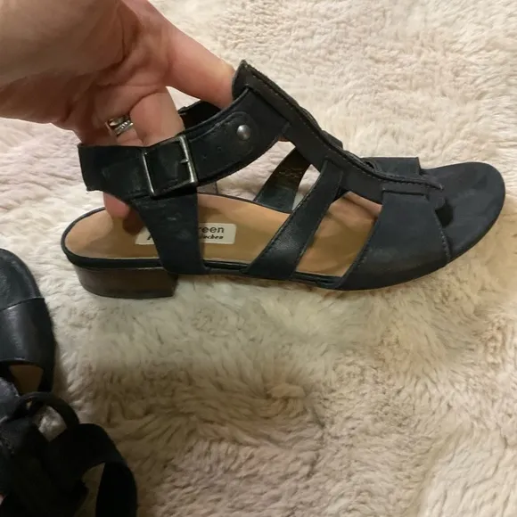 Paul Green Black Leather Strappy Ankle Buckle Gladiator Sandal Womens Size 8