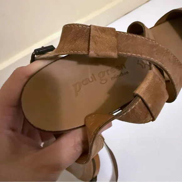 Paul Green Platform Heels Sandals Womens Shoes Brown Leather Strappy SZ 5.5