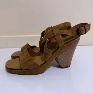 Paul Green Platform Heels Sandals Womens Shoes Brown Leather Strappy SZ 5.5