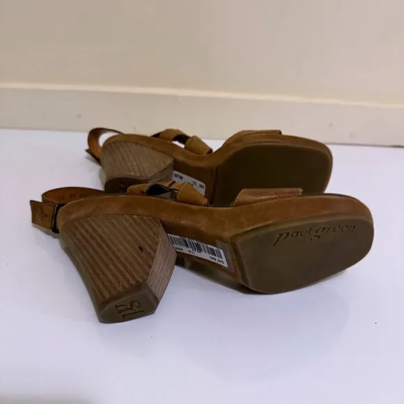 Paul Green Platform Heels Sandals Womens Shoes Brown Leather Strappy SZ 5.5