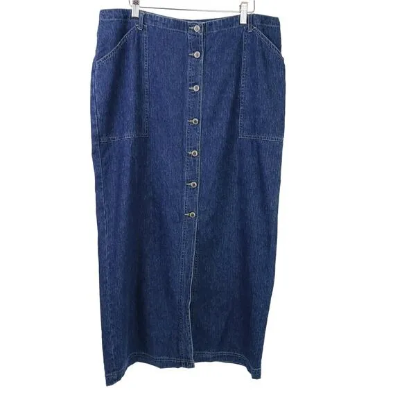 Paul Harris Design VTG SZ 16/Fits like 14 Maxi Denim Skirt Button Front Pockets
