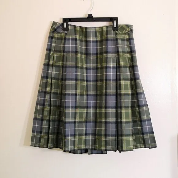 Pendleton Women's 100% Wool Pleated Midi Skirt Green/Grey Size 10P