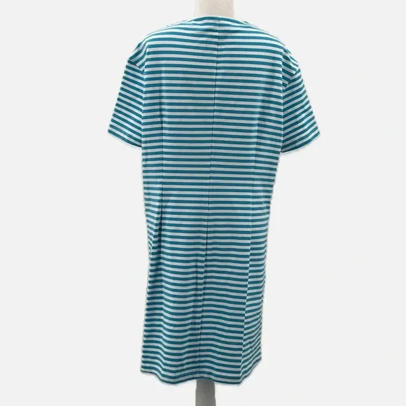 Persifor Anna Striped Italian Knit Shift Dress in Turquoise &amp; White - Size Large