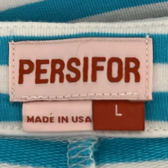 Persifor Anna Striped Italian Knit Shift Dress in Turquoise &amp; White - Size Large