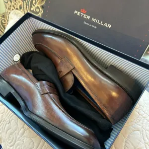 Peter Millar Men's Burnished Penny Loafers in Brown