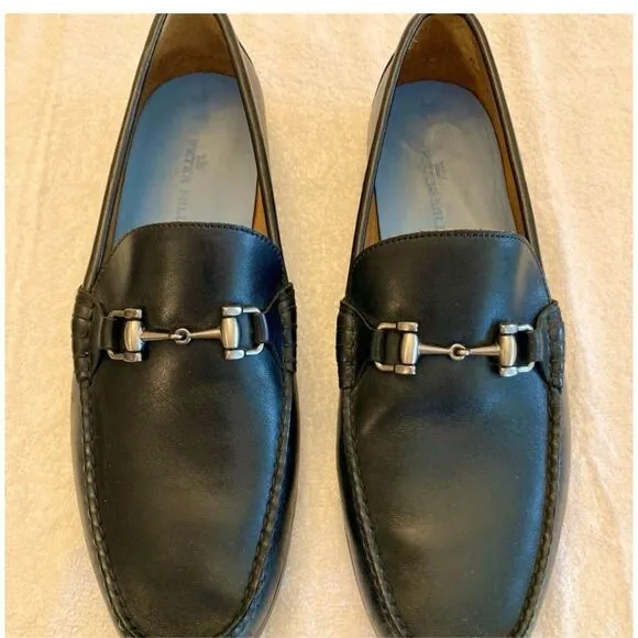 Peter Millar Men's Size 9.5 Horsebit Loafers Black Leather Classic Office Casual