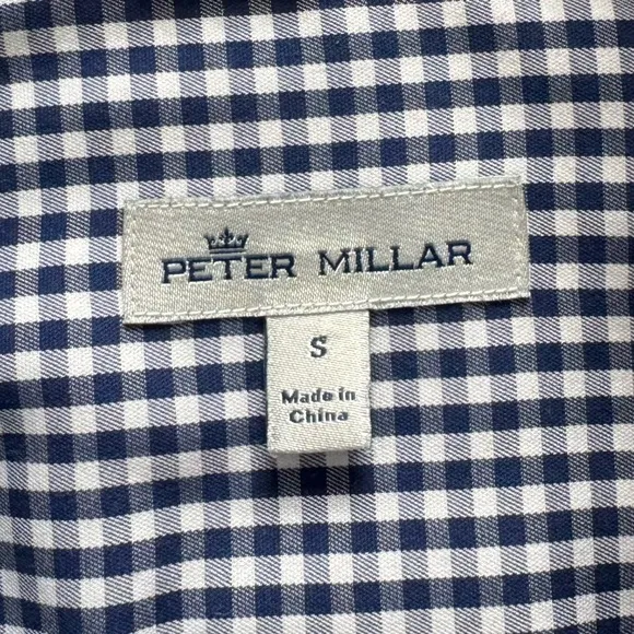 Peter Millar Navy Gingham Check Performance Fabric Button Down Shirt | SMALL