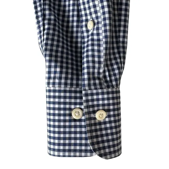 Peter Millar Navy Gingham Check Performance Fabric Button Down Shirt | SMALL