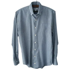 Peter Millar Navy Gingham Check Performance Fabric Button Down Shirt | SMALL