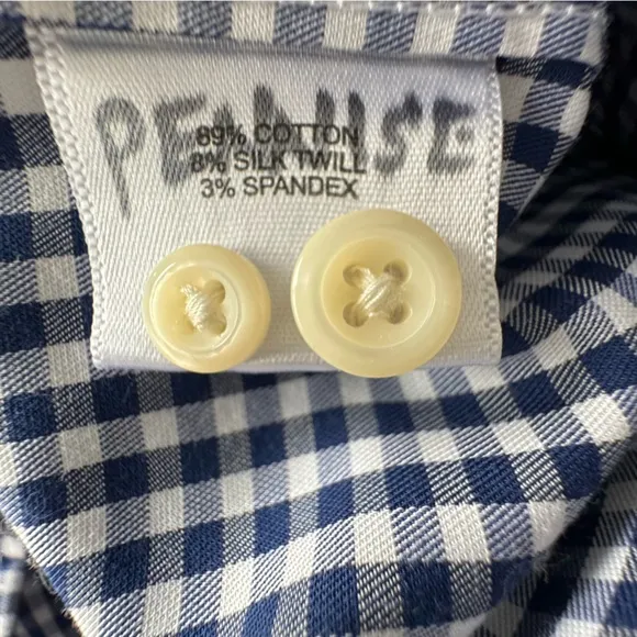Peter Millar Navy Gingham Check Performance Fabric Button Down Shirt | SMALL