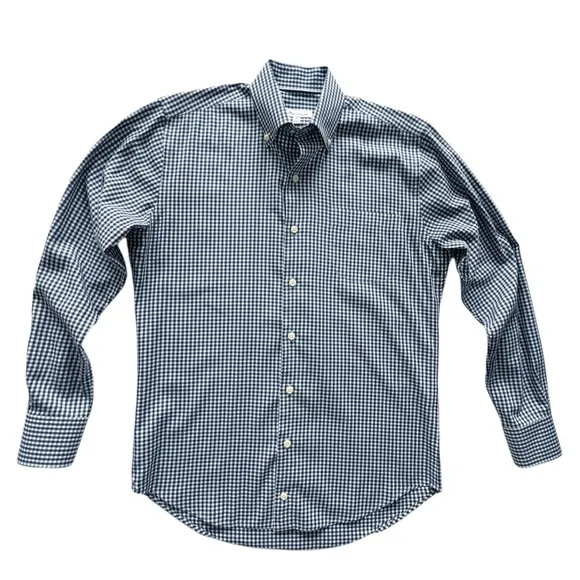 Peter Millar Navy Gingham Check Performance Fabric Button Down Shirt | SMALL