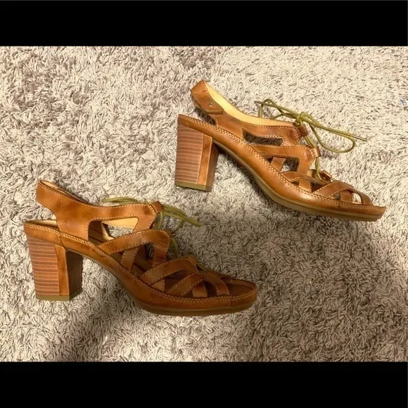 Pikolinos Leather Gladiator Strappy Heel Sandals Heels Brown Size 41, 10.5-11