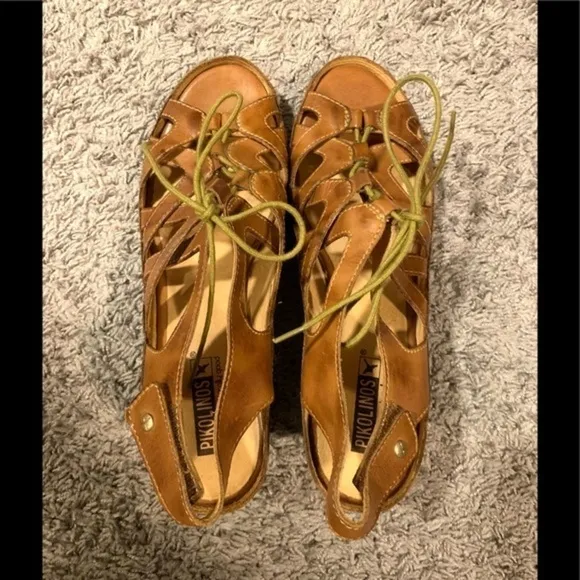 Pikolinos Leather Gladiator Strappy Heel Sandals Heels Brown Size 41, 10.5-11