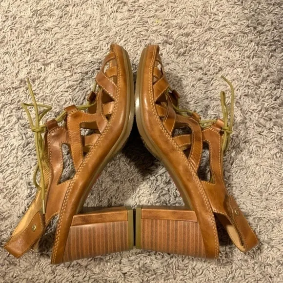 Pikolinos Leather Gladiator Strappy Heel Sandals Heels Brown Size 41, 10.5-11