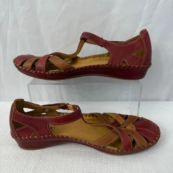 Pikolinos Sandals Women's Size 11 Red Tan P Vallarta 41 EU Leather Flat Boho