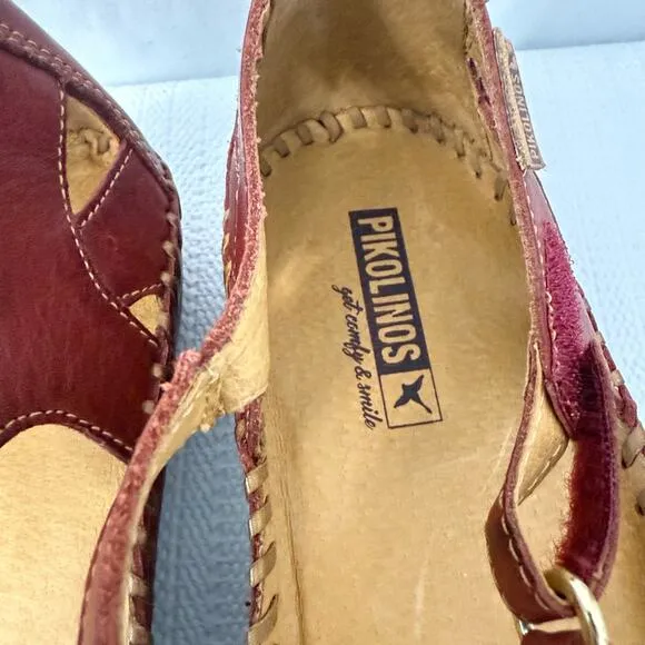 Pikolinos Sandals Women's Size 11 Red Tan P Vallarta 41 EU Leather Flat Boho