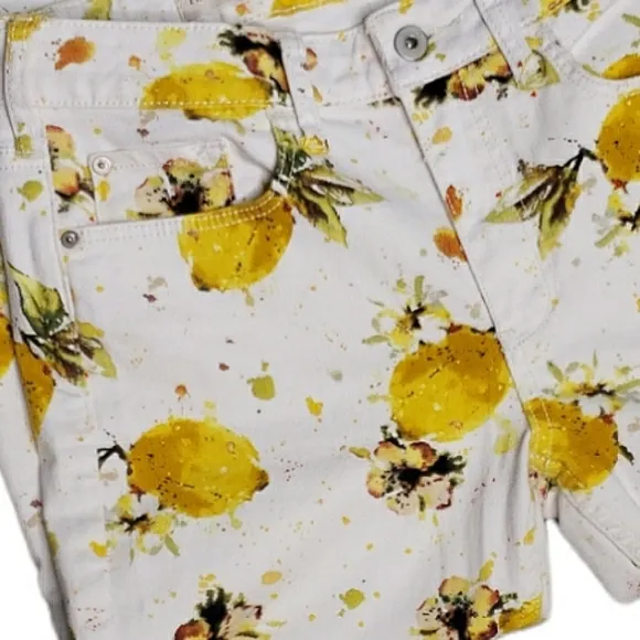 Pilcro and Letterpress for Anthropologie Highrise Lemon Novelty Cropped Jeans 28
