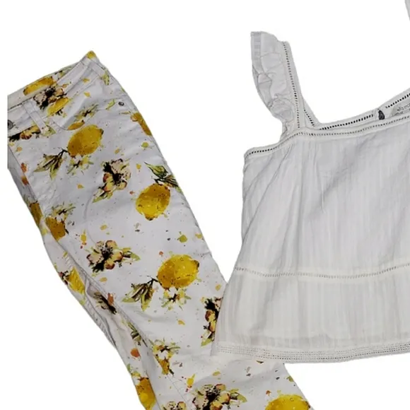 Pilcro and Letterpress for Anthropologie Highrise Lemon Novelty Cropped Jeans 28