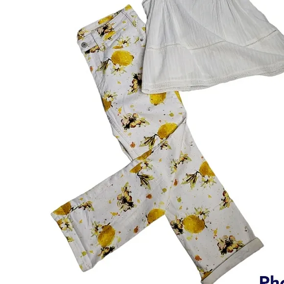 Pilcro and Letterpress for Anthropologie Highrise Lemon Novelty Cropped Jeans 28