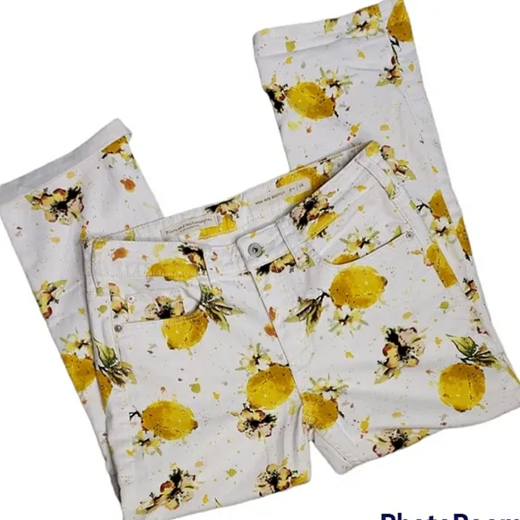 Pilcro and Letterpress for Anthropologie Highrise Lemon Novelty Cropped Jeans 28