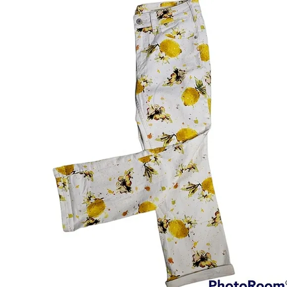 Pilcro and Letterpress for Anthropologie Highrise Lemon Novelty Cropped Jeans 28
