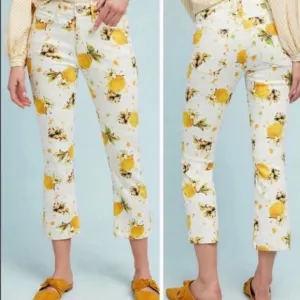 Pilcro and Letterpress for Anthropologie Highrise Lemon Novelty Cropped Jeans 28