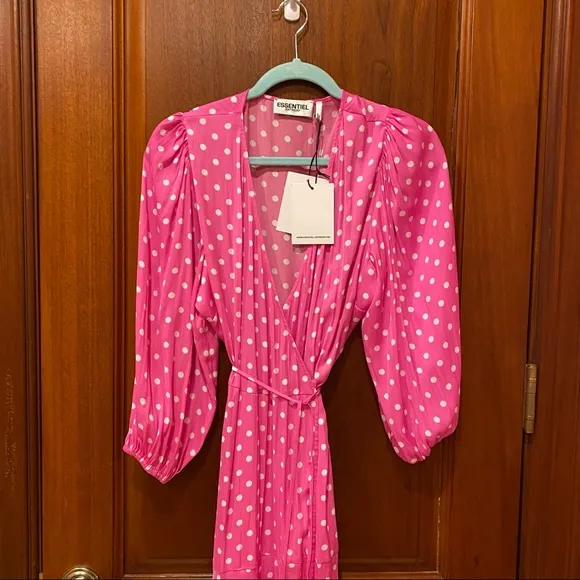 Pink Essentiel Antwerp Vundamental Polka Dot Maxi Wrap Dress