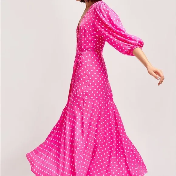 Pink Essentiel Antwerp Vundamental Polka Dot Maxi Wrap Dress