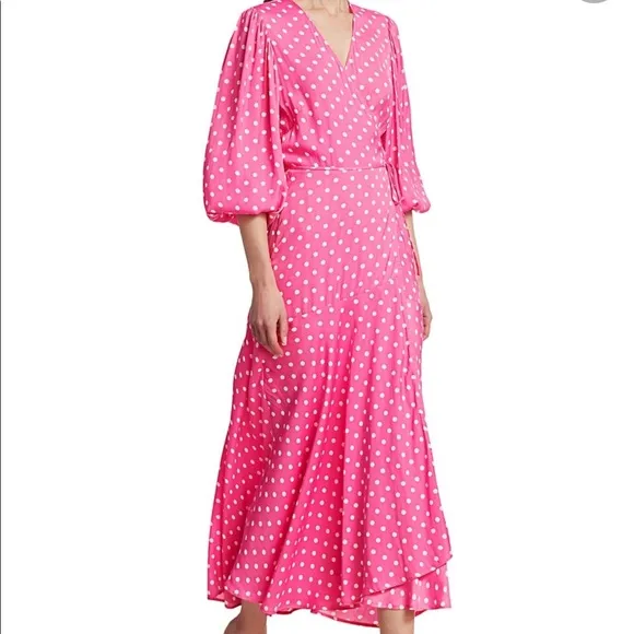 Pink Essentiel Antwerp Vundamental Polka Dot Maxi Wrap Dress