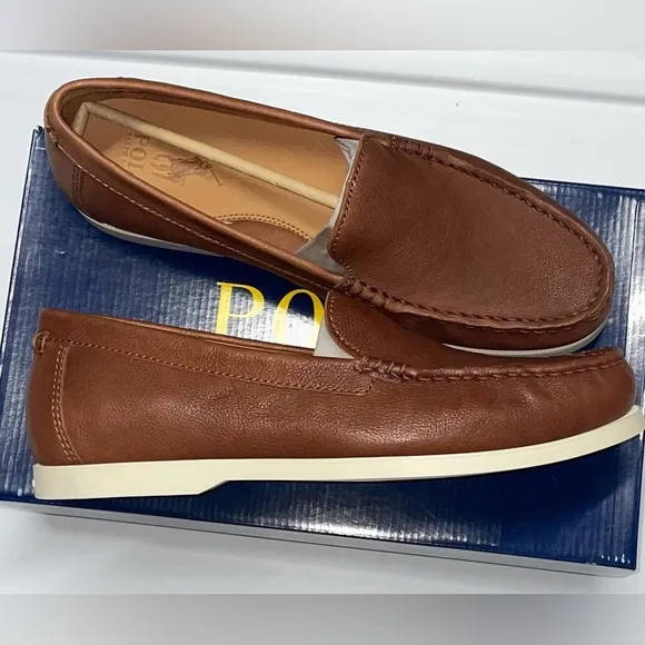 Polo Ralph Lauren Men Merton Leather Venetian Loafers Sz 10 Brown Dress Shoe New