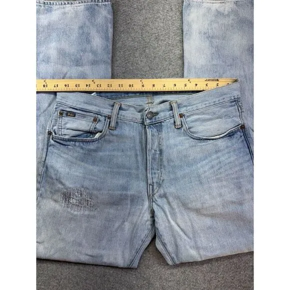 Polo Ralph Lauren Men's Jeans 34x30 Varick Slim‎ Straight Light Wash Distressed