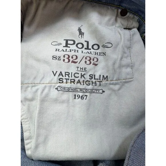 Polo Ralph Lauren Men's Jeans 34x30 Varick Slim‎ Straight Light Wash Distressed