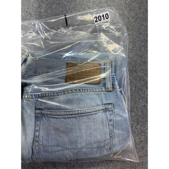 Polo Ralph Lauren Men's Jeans 34x30 Varick Slim‎ Straight Light Wash Distressed
