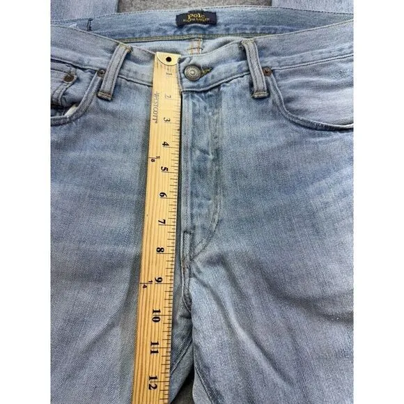 Polo Ralph Lauren Men's Jeans 34x30 Varick Slim‎ Straight Light Wash Distressed