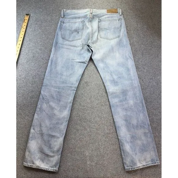 Polo Ralph Lauren Men's Jeans 34x30 Varick Slim‎ Straight Light Wash Distressed