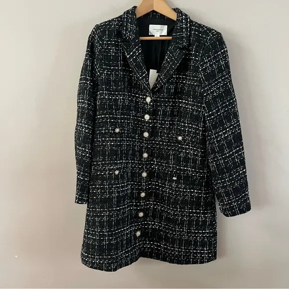 Pomander place tweed Stacie mini dress ladies large black white