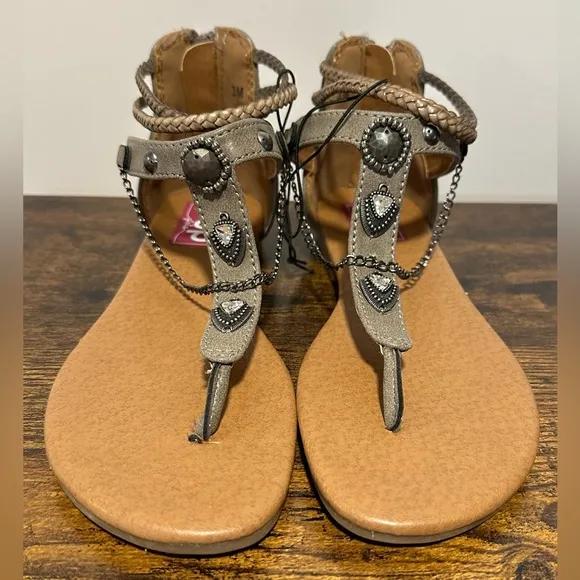 POP Girls Grey Ambrosia Ankle Strap Flat Sandals NWT Various Sizes