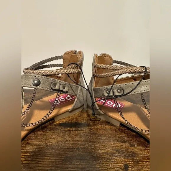 POP Girls Grey Ambrosia Ankle Strap Flat Sandals NWT Various Sizes