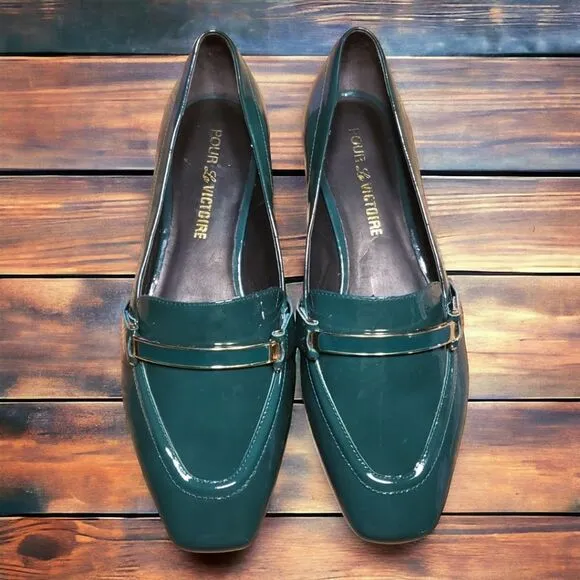 Pour La Victoria Classic Kelly Green Patent Academia Leather Loafers
