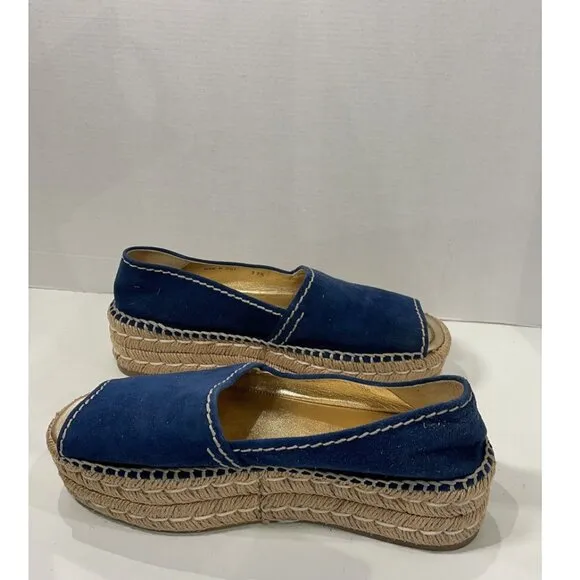 Prada Blue Suede Peep toe Platform Espadrille Sandal