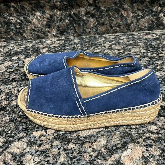 Prada Blue Suede Peep toe Platform Espadrille Sandal