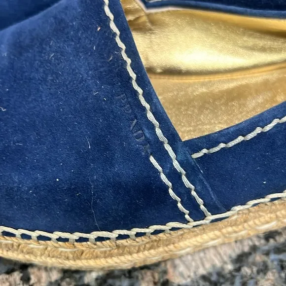 Prada Blue Suede Peep toe Platform Espadrille Sandal