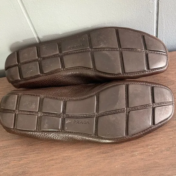 Prada Leather Loafers Driving Moccasins Brown Dress Shoes Size 11