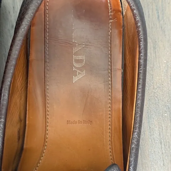 Prada Leather Loafers Driving Moccasins Brown Dress Shoes Size 11