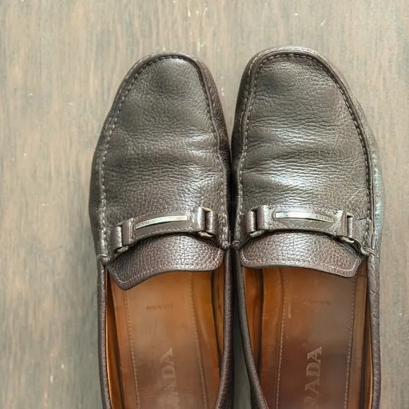 Prada Leather Loafers Driving Moccasins Brown Dress Shoes Size 11