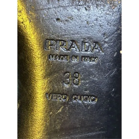 Prada Pointed Toe Buckle Black Leather Ballet Flats Size 38
