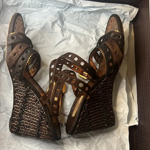 Prada Wedge Strappy Sandals size 8.5