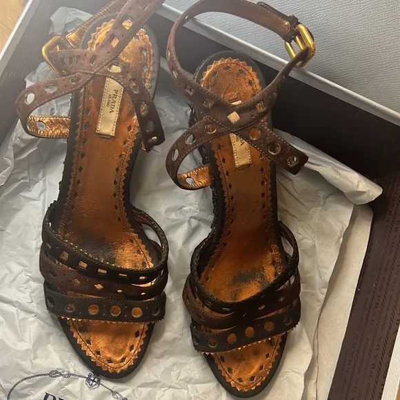Prada Wedge Strappy Sandals size 8.5