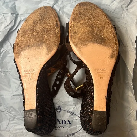 Prada Wedge Strappy Sandals size 8.5